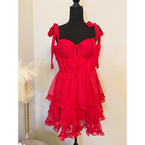 Adeirlina Dresses & Skirts - NWT Adeirlina $295 Bonjour Red Ruffle Corset Dress Size XL